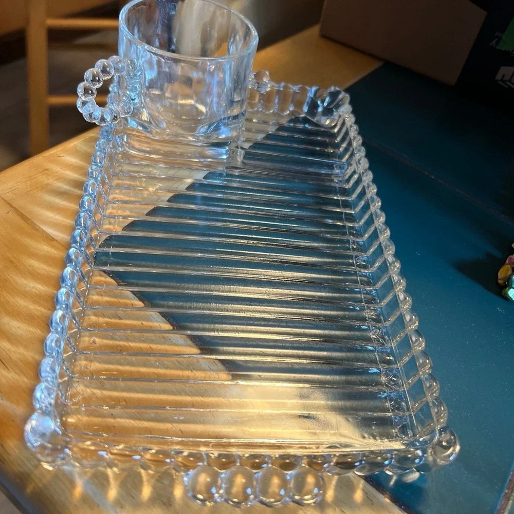 5 sets VTG Hazel Atlas Ball & Rib Glass Sip N Snack Luncheon Cup & small Tray‎